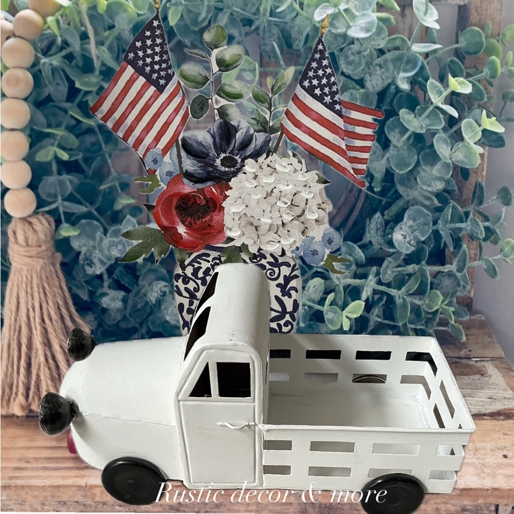 Farmhouse White Truck Tabletop Decor